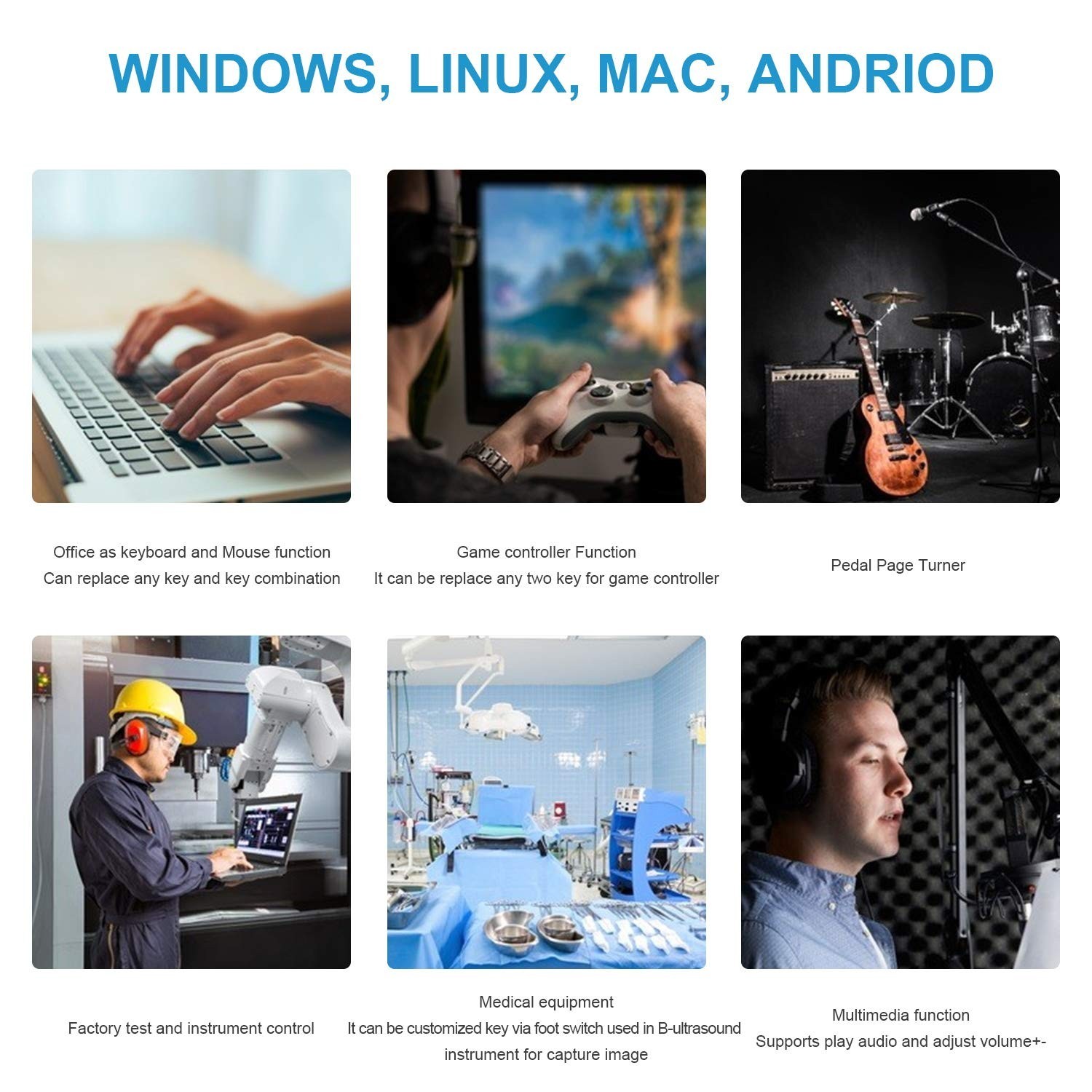 USB Foot Switch Pedal Control for PC Hands-Free Programmable Gaming Push-To-Talk