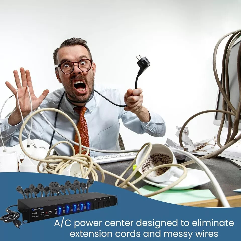 Technical Pro 20 Outlet 4 USB Port Rackmount Power Supply and Surge Protector