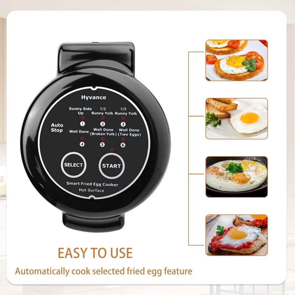 Hyvance Smart Fried Egg Cooker, Automatic Maker for COMPACT, Black