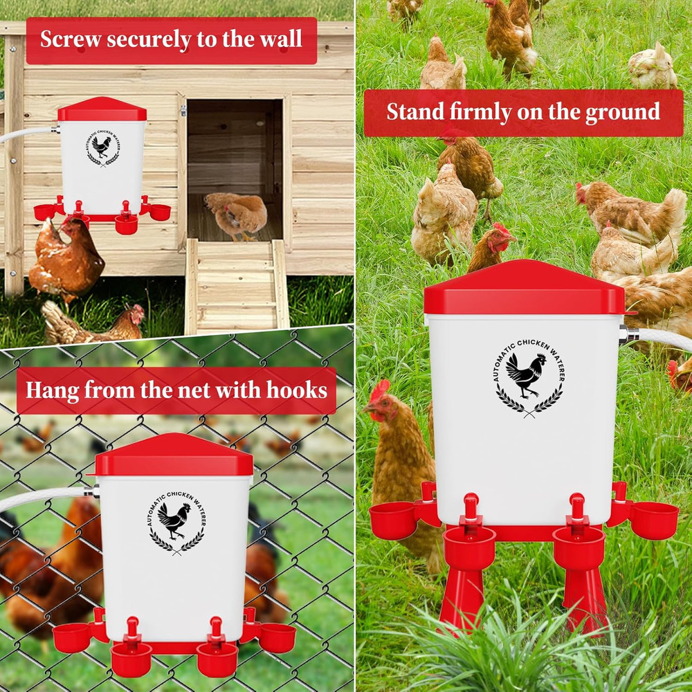 Chicken Waterer, 3 Gallons Automatic Chicken Waterers with 5Ft Pipe, Float Contr