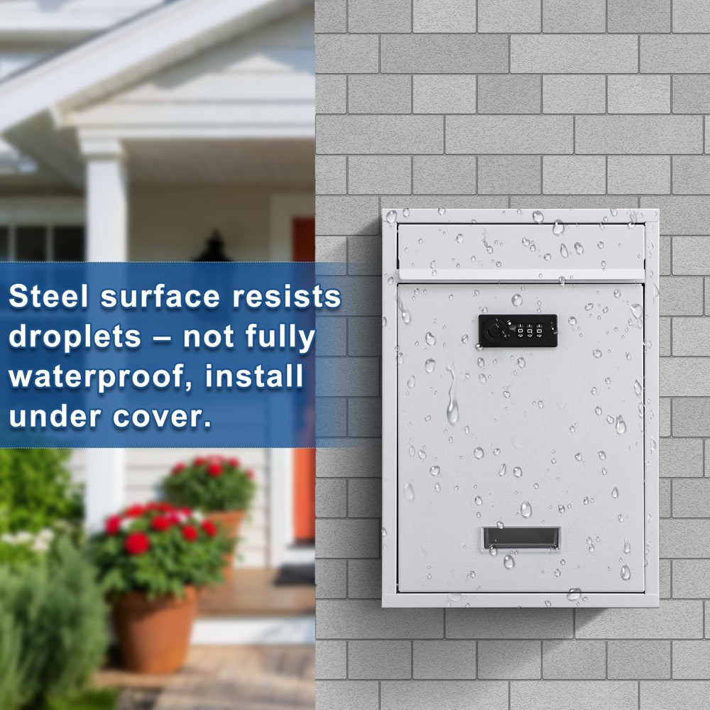 Secure Locking Wall Mount Mailbox with Key Weather Resistant White