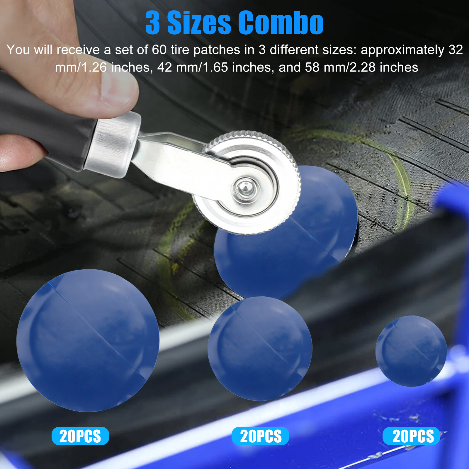 62Pcs Tire Repair Patches Kit Flat Punctures for Car Truck Motorcycle Plug Patch