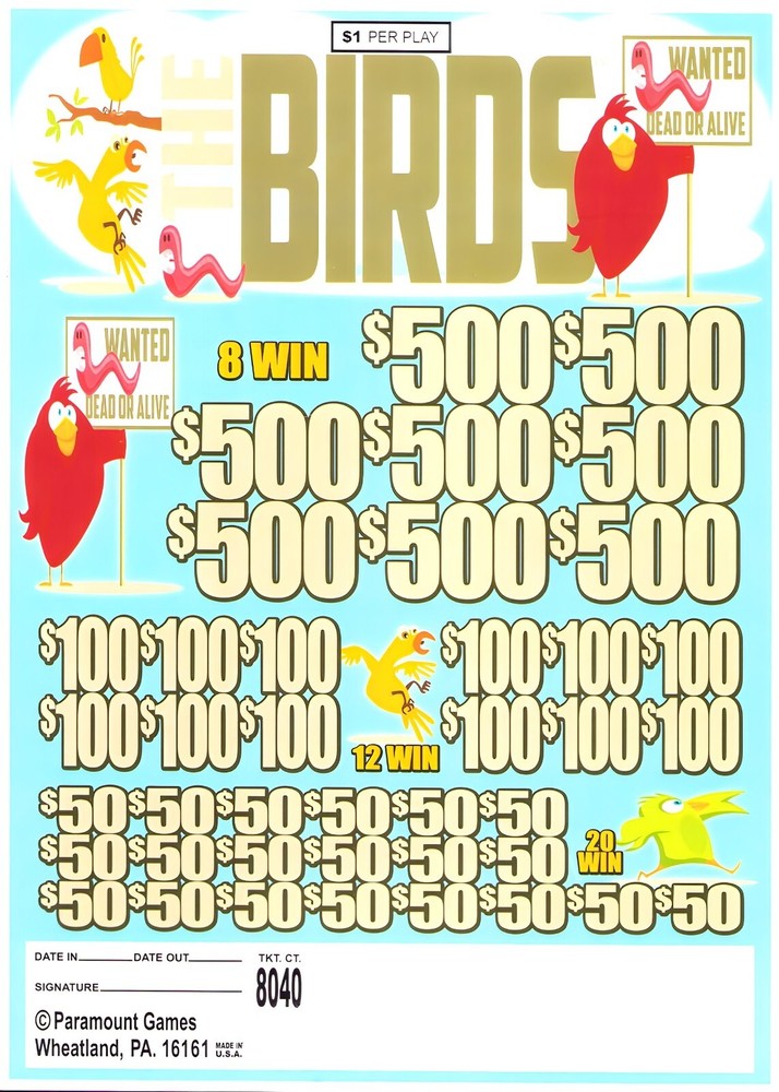 Pull Tab Tickets - Jar Tickets - Game - The Birds
