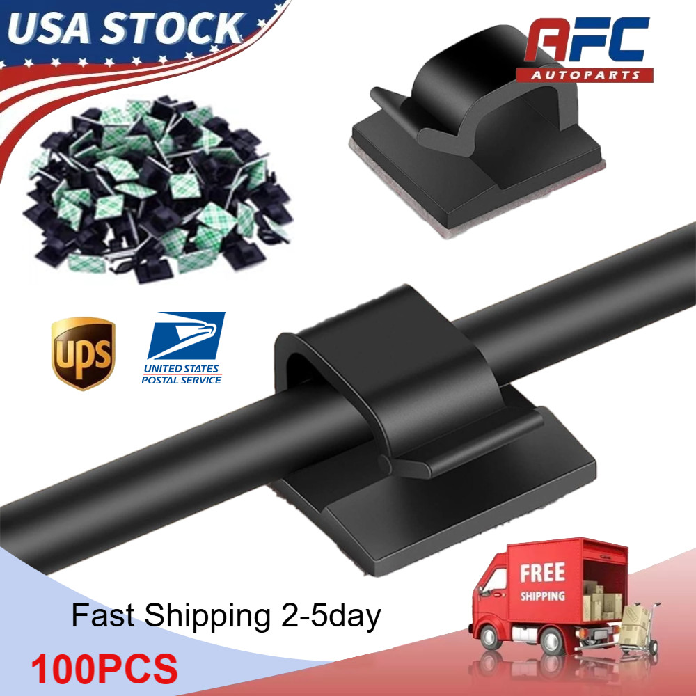 100Pcs Cable Clips Self-Adhesive Cord Management Wire Holder Organizer Clamp NEW