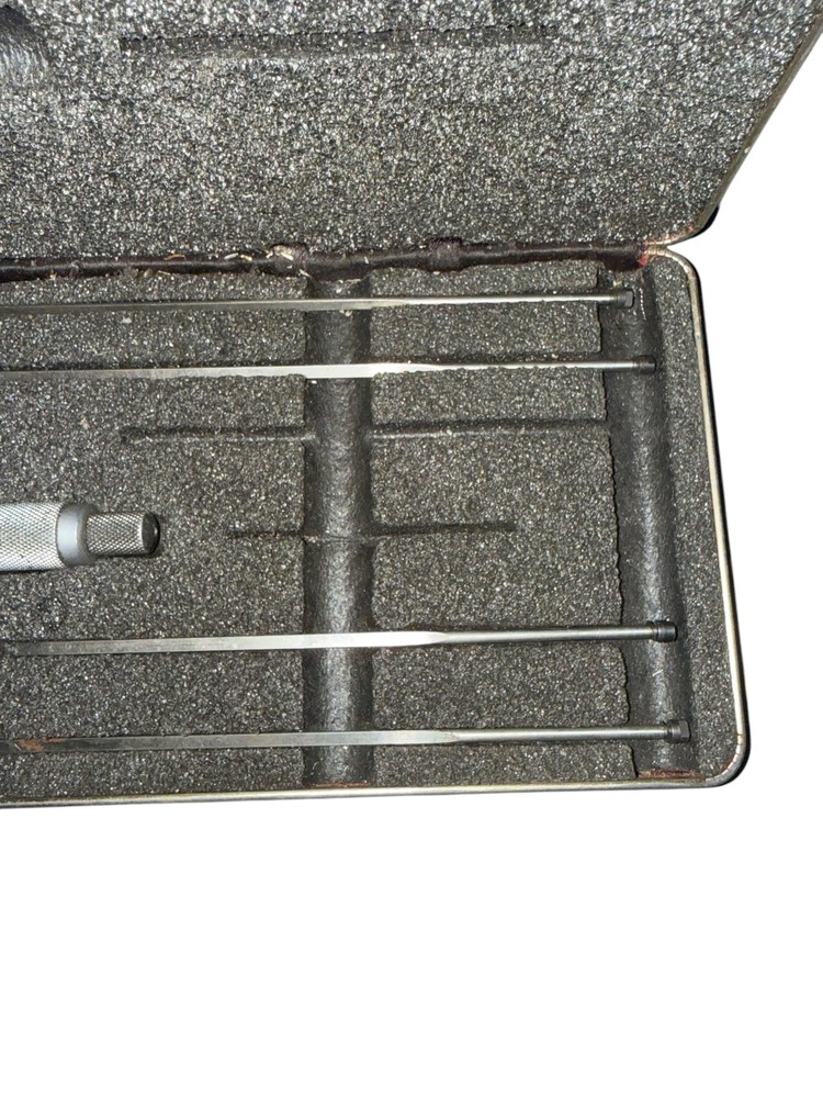Vintage Starrett Mechanical Depth Micrometer Set w/ 4 Rods and Fitted Case