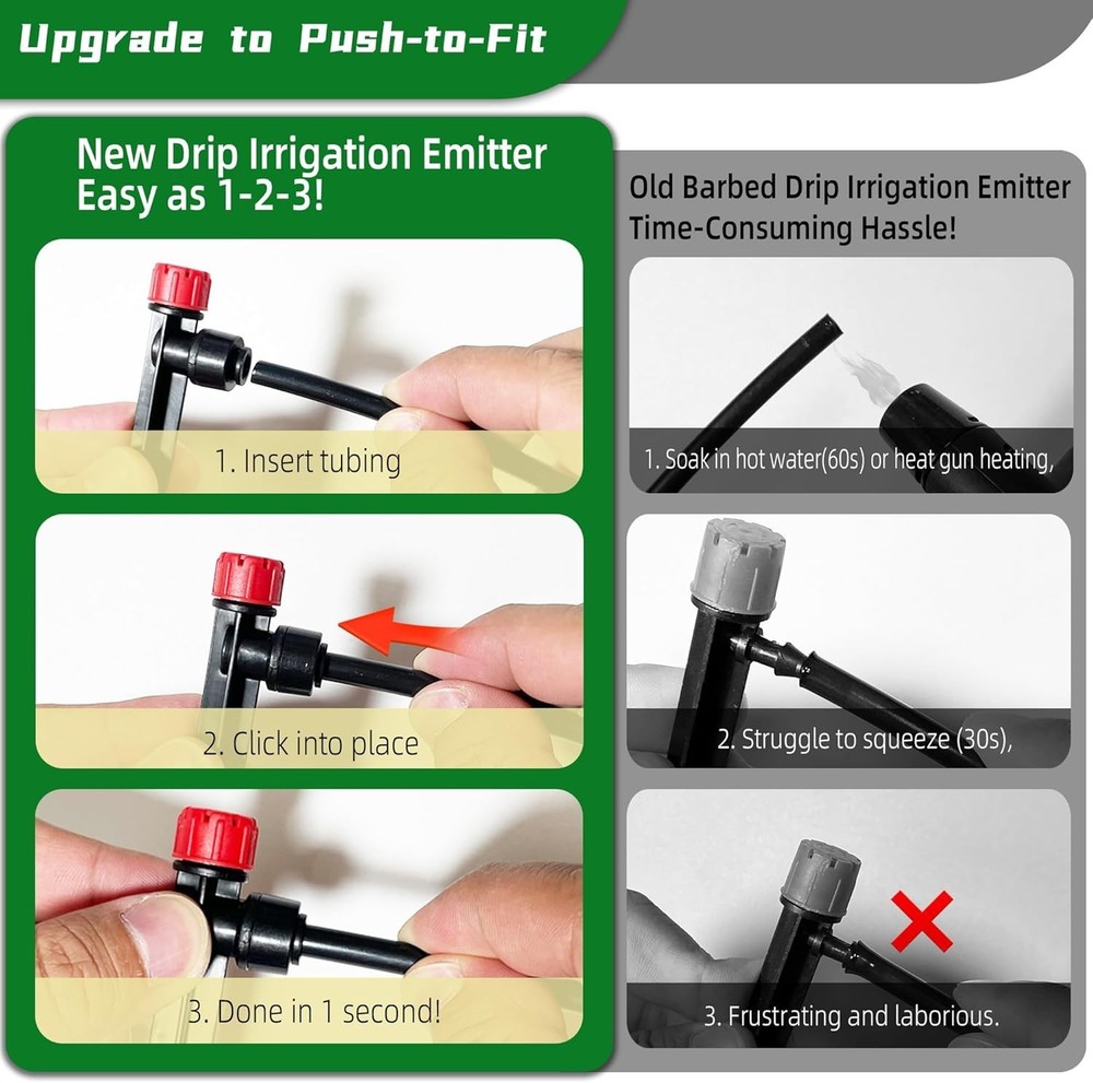 Push-to-Fit Drip Emitters - 360° Adjustable Sprayers for Garden Efficiency