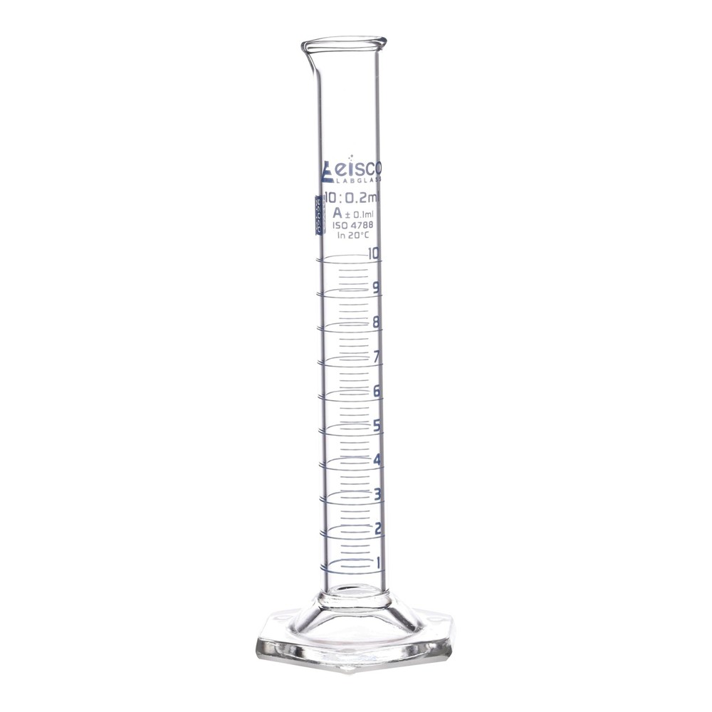 Graduated Cylinder, 10ml - Class A Tolerance ±0.10ml - Hexagonal Base - 10mL