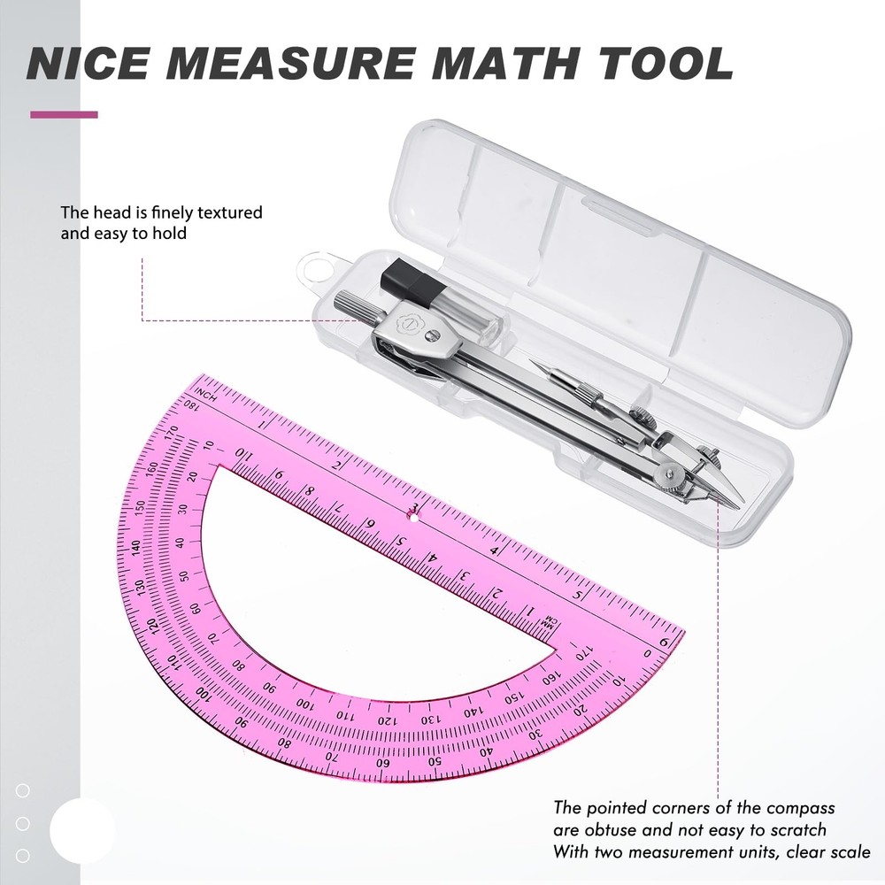 EBOOT Student Geometry Math Set, Drawing Compass and 6 Inch Swing Arm Pink