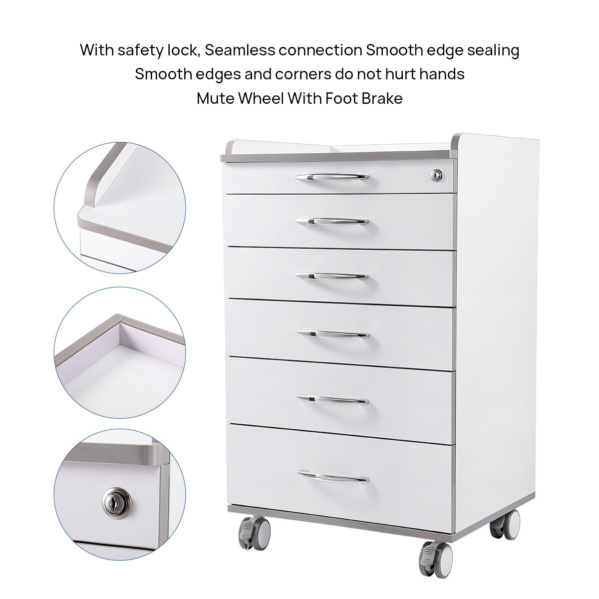 Dental Mobile Medical Cart Cabinet 5 Drawers Instrument Stand Lab Overbed Table