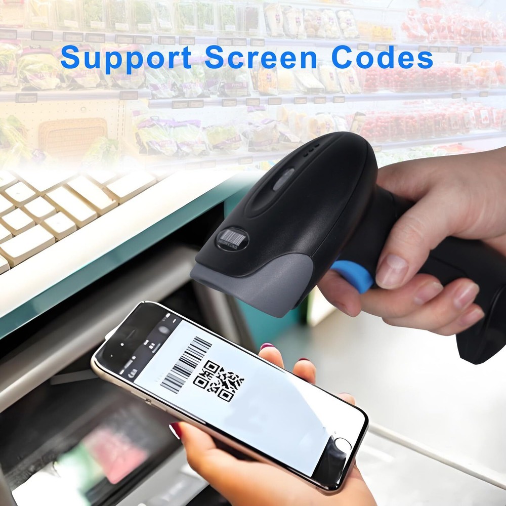 1D 2D QR Barcode Scanner Wireless Handheld Cordless Bar Codes Reader with 200...