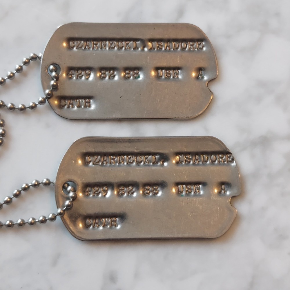 Vintage US Navy Dog Tags WWII Korea Notched Isadore Czarnecki USN Stainless