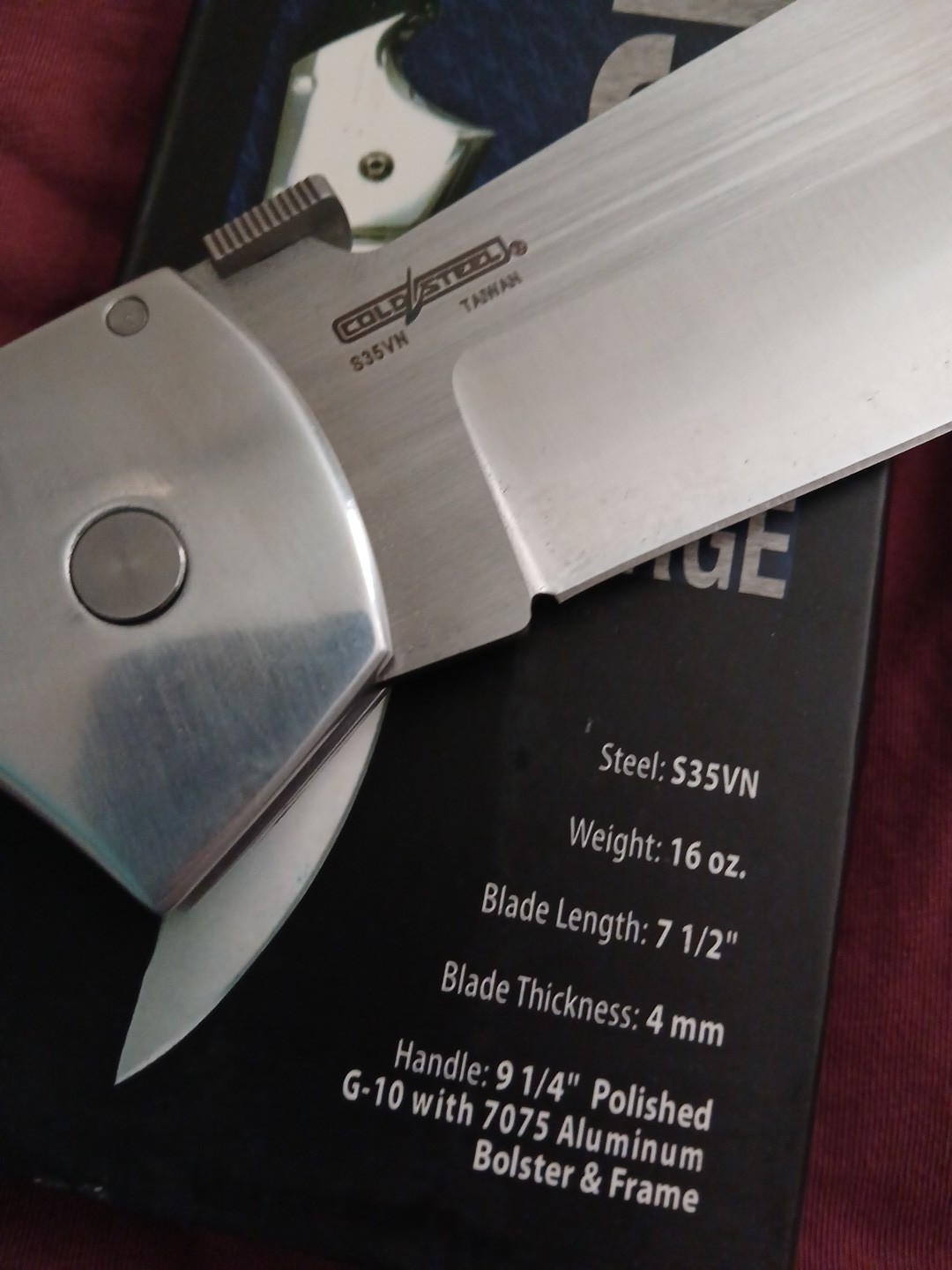 Espada XL 62mA S35VN Cold Steel Extra-Large Knife 7.5 Inch Aluminium BOLSTERS