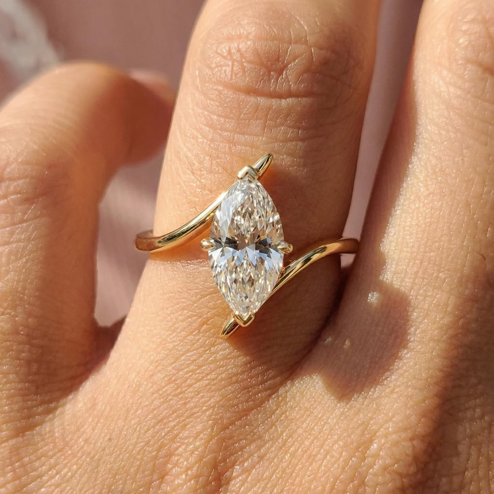 2CT Marquise Cut Simulated Diamond Wedding Ring Solid 925 Yellow Sterling Silver