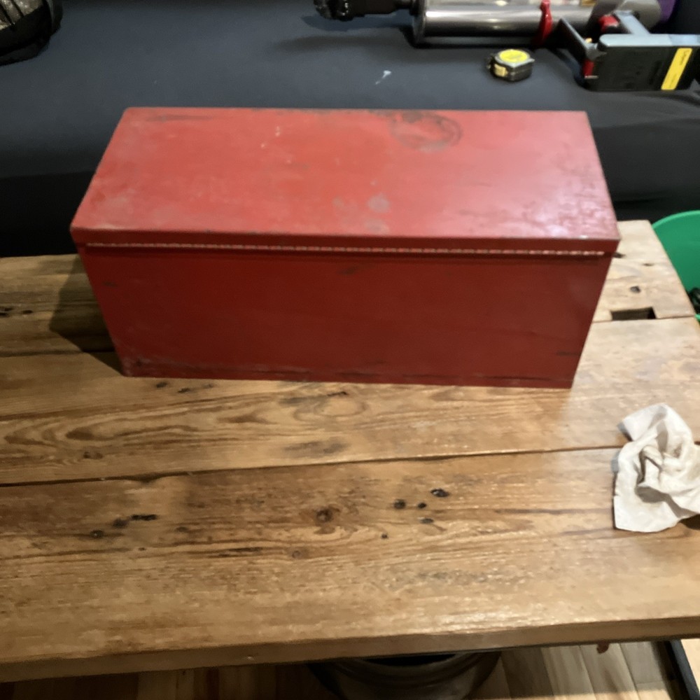 Red Metal Vintage Locking Tool Box With Key