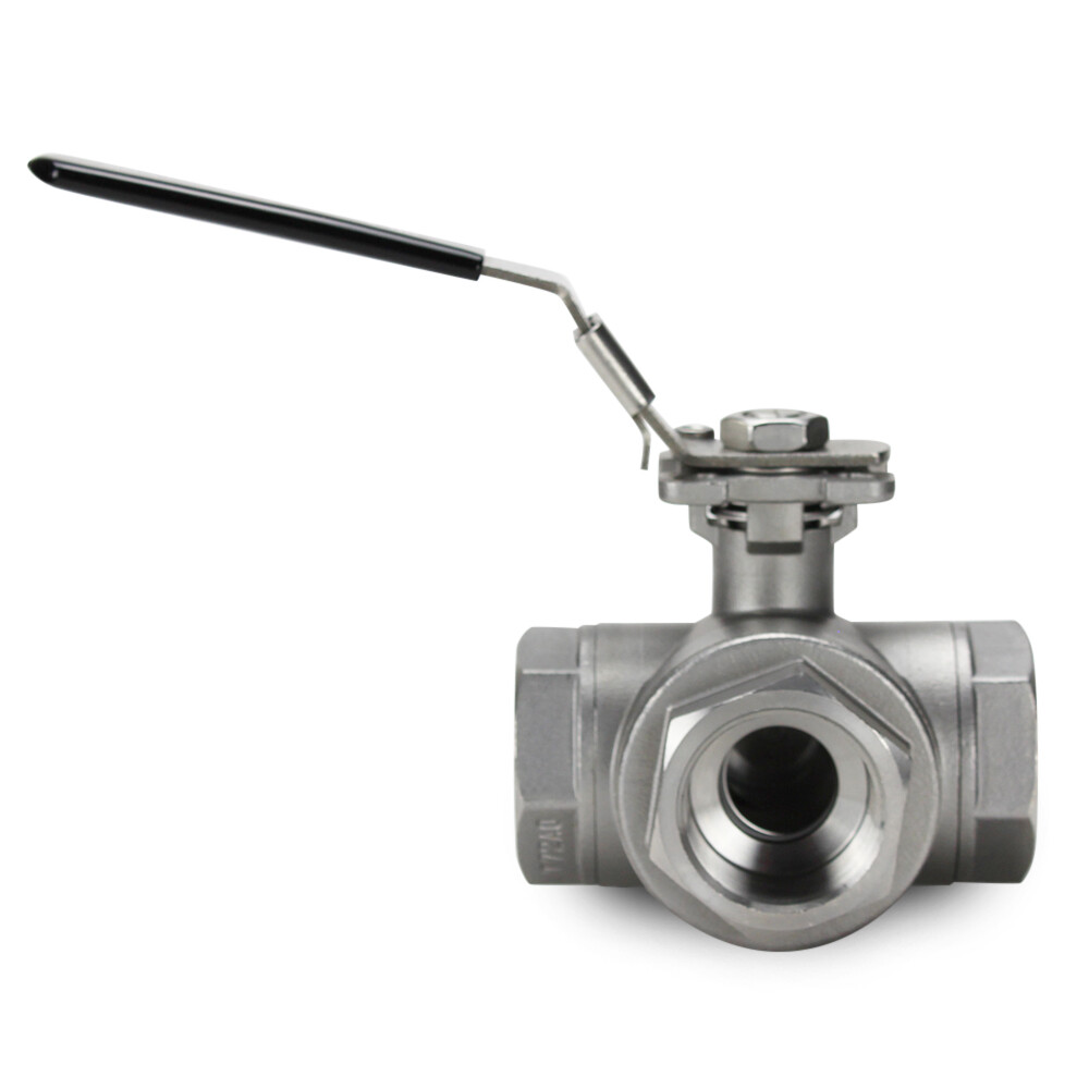 1-1/4" 3-Way T-Port Ball Valve, Stainless Steel, NPT Threaded, 1000PSI
