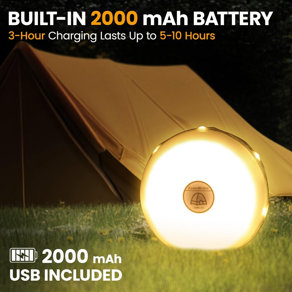 EverBrite Rechargeable LED Camping String Light 29.5FT Outdoor Tent Light 8 Mode