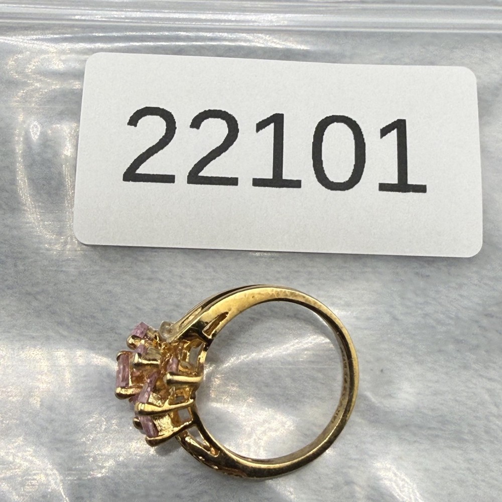 Pink Rhinestone Ring Gold Plated Size 8