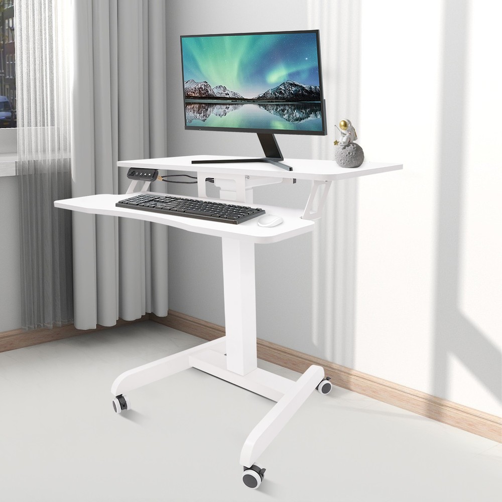 White Computer Desk Height Adjustable Rolling Electric Podium Desk For Office US