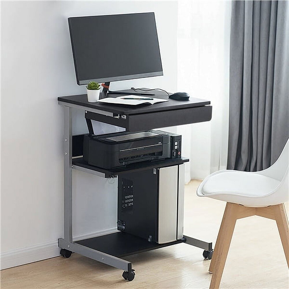Rolling Computer Desk W/ Shelves Drawer Mobile Office Table Multi-Functional New