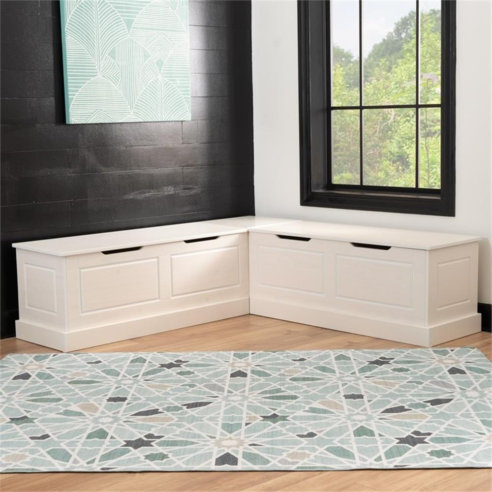 Linon Troyin Backless Corner Nook with Storage in Solid White Pine