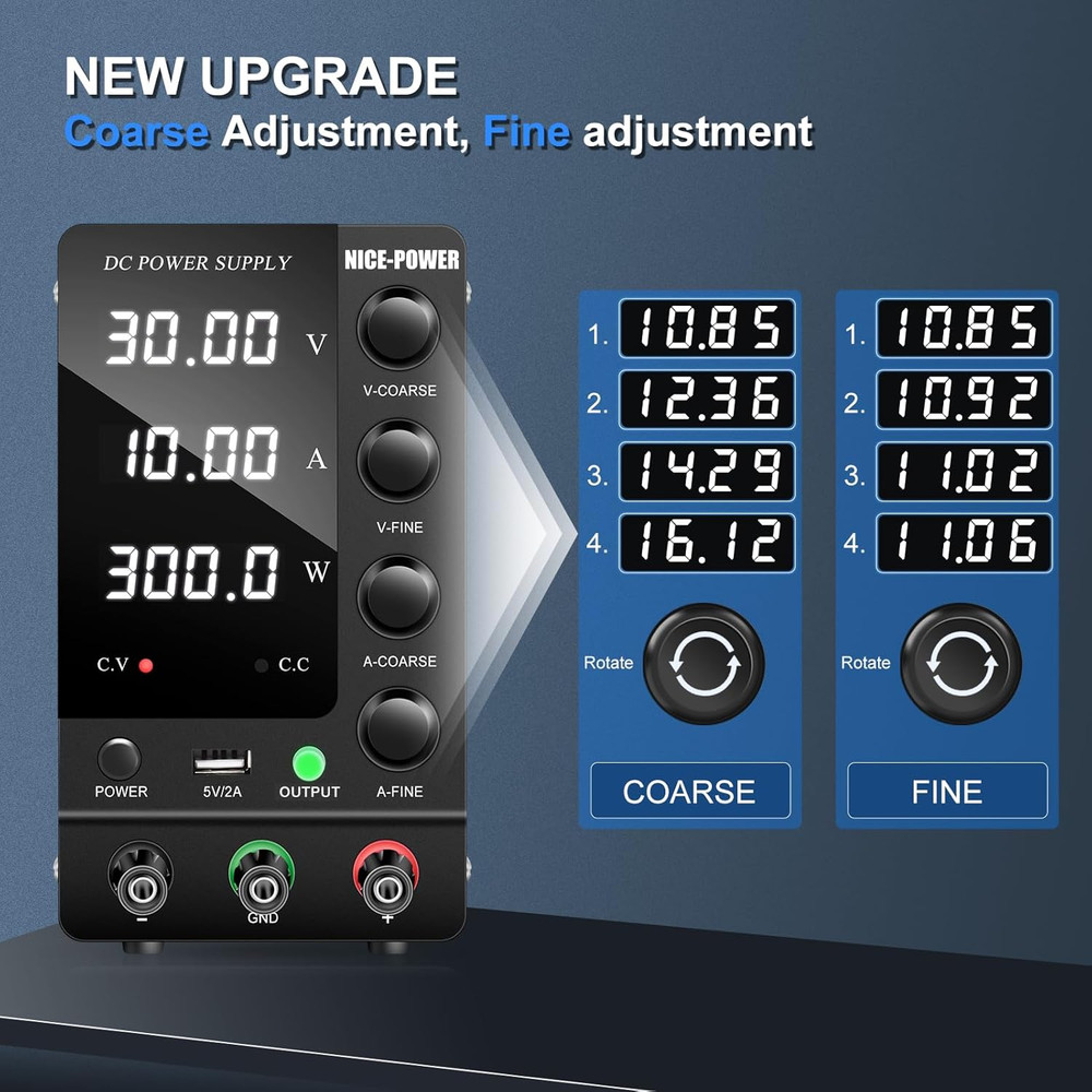DC Power Supply Variable 30V 10A, Adjustable Switching Regulated DC Bench Power