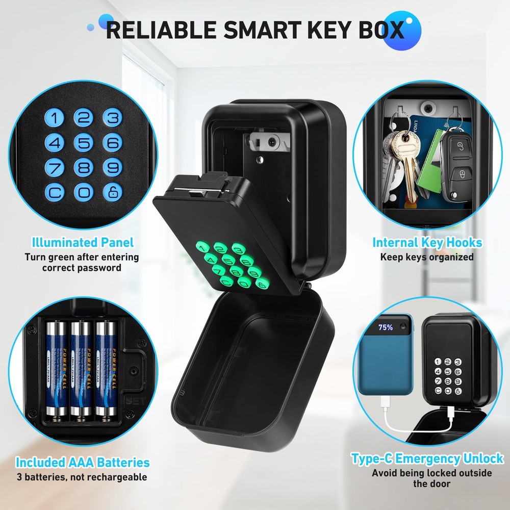 Key Lock - Bluetooth Electronic Lock for Keys, Wall Mount Digital Key Storage...