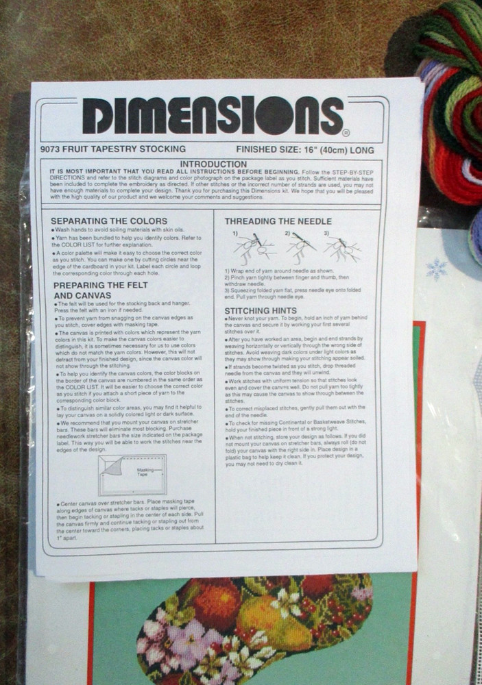 Dimensions Fruit Tapestry Needlepoint Stocking Kit 9073~Open~COMPLETE!~New Cond.