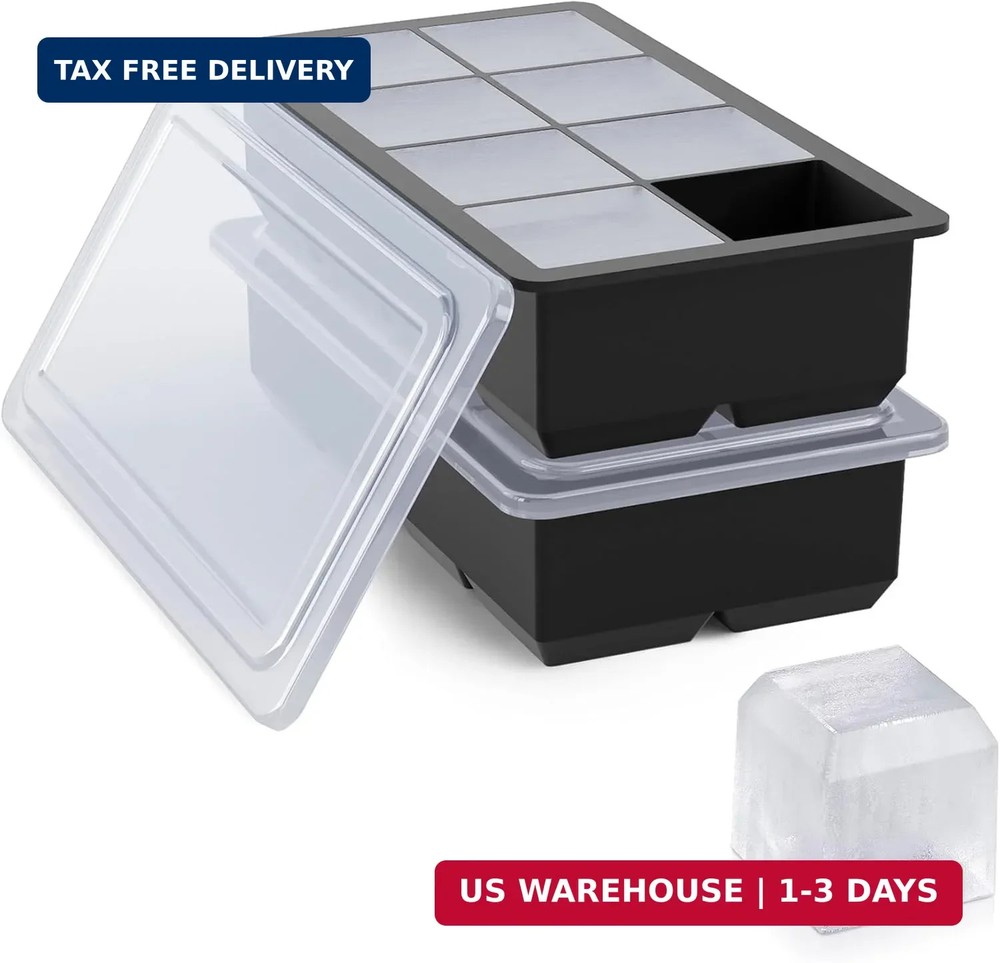 Bangp Large Ice Cube Tray for Whiskey,2 Pack Stackable Big Ice Cube Molds Make 1