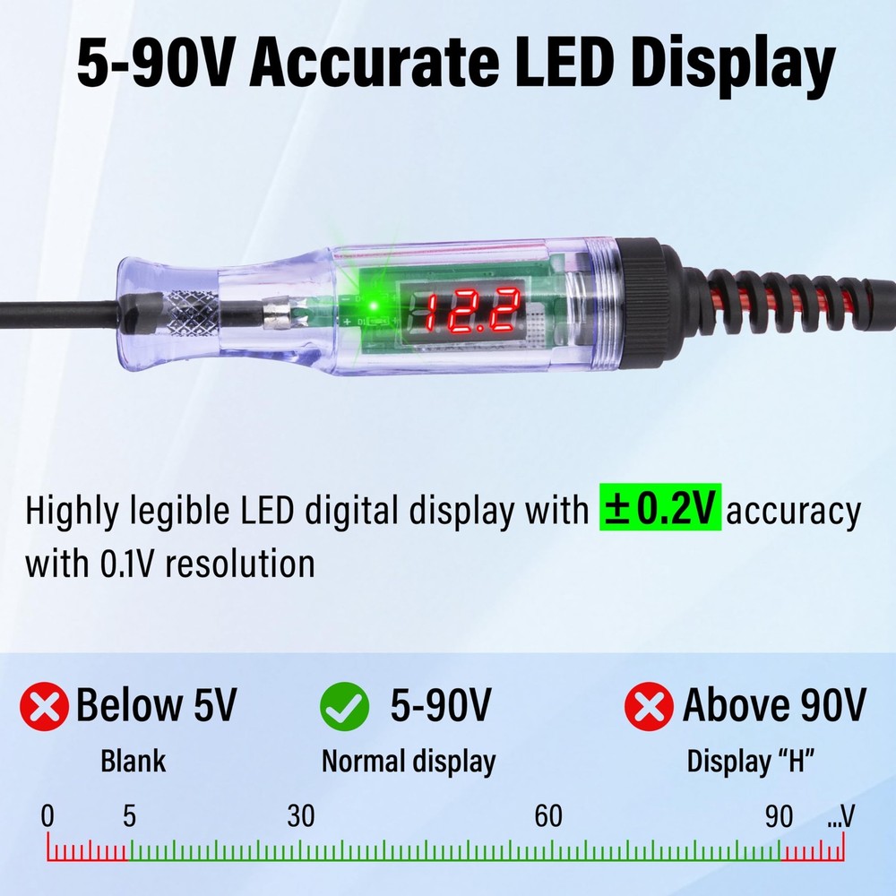 Test Light Automotive, 5-90V DC Test Light with Voltmeter, Bidirectional Car ...