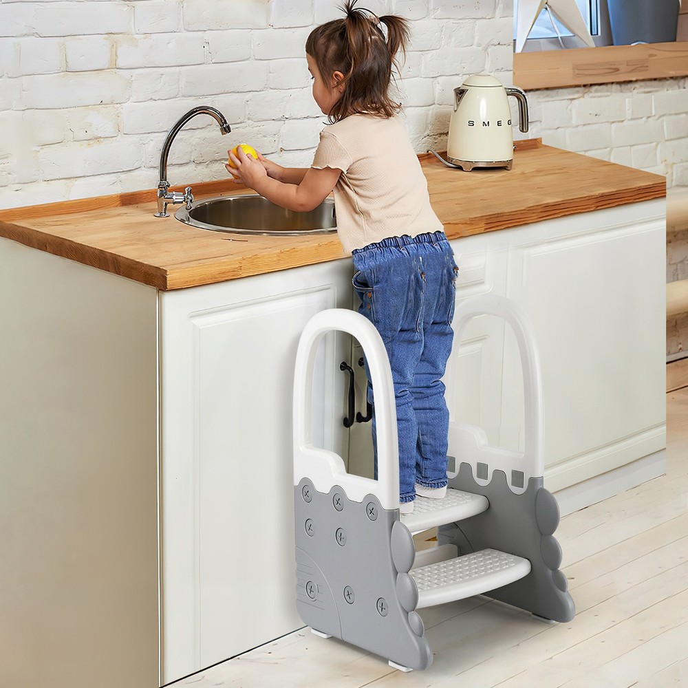 2-Step Children Step Stool with Handles Plastic Kids Stool for Bathroom, Kitchen