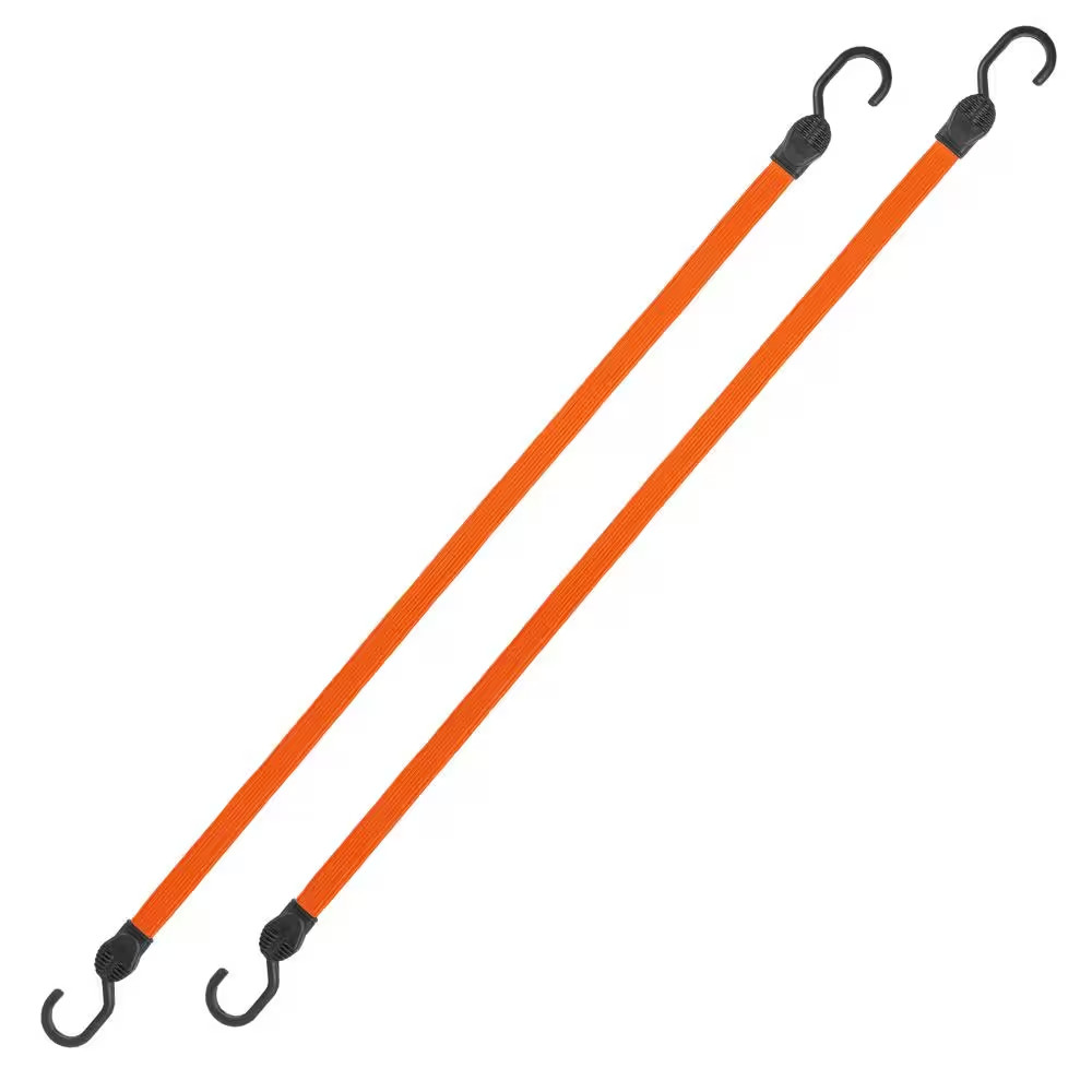 36 In. Orange Flat Strap Bungee Cord with Hooks - 2 Pack