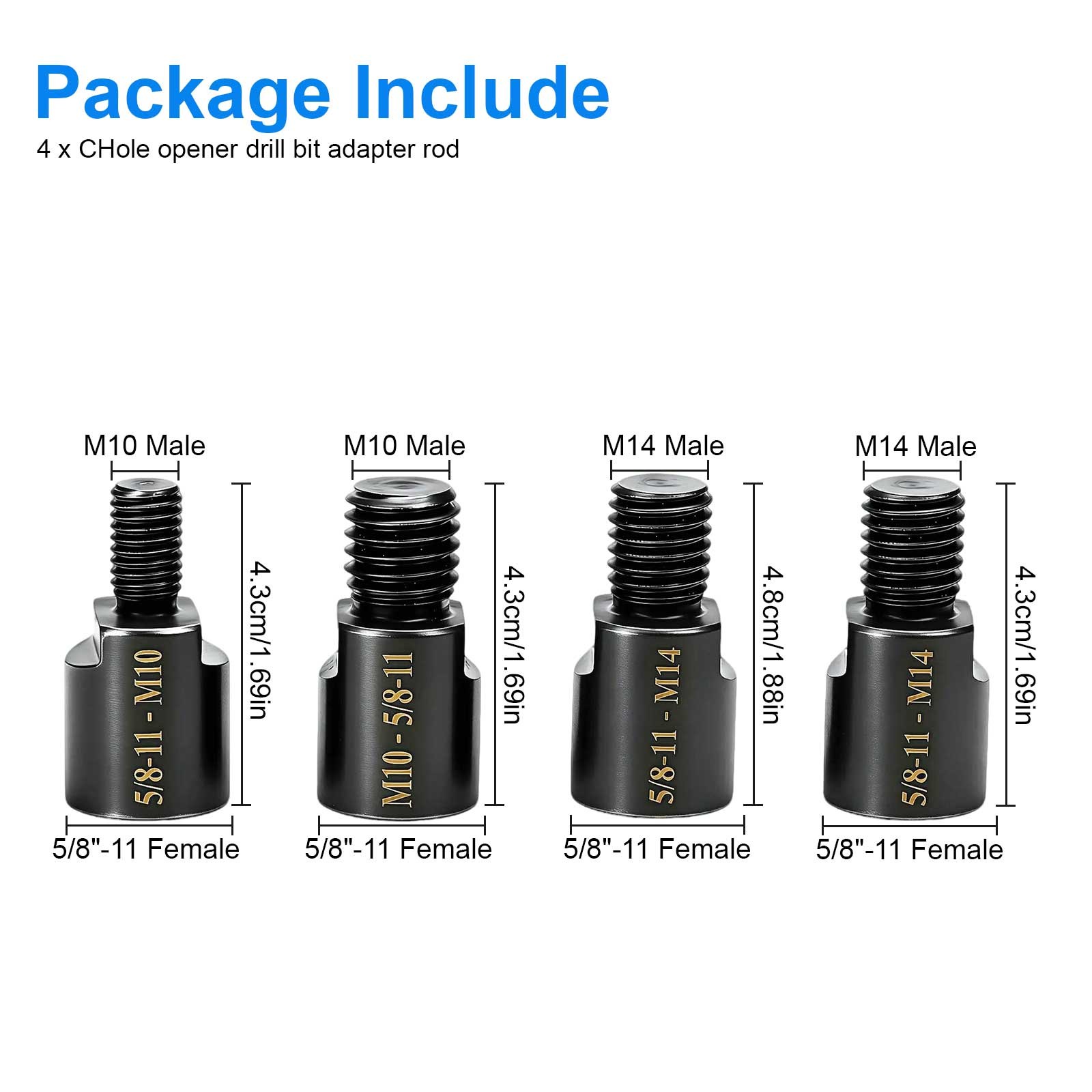 4Pcs Angle Grinder Converter Adapter 5/8inch-11 Female to M10/M14 Male Adapte