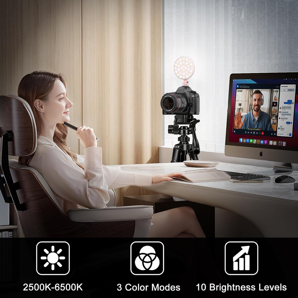 LED Video Light, 2500Mah Rechargeable Camera Light, CRI97+ Dimmable Ring Light w