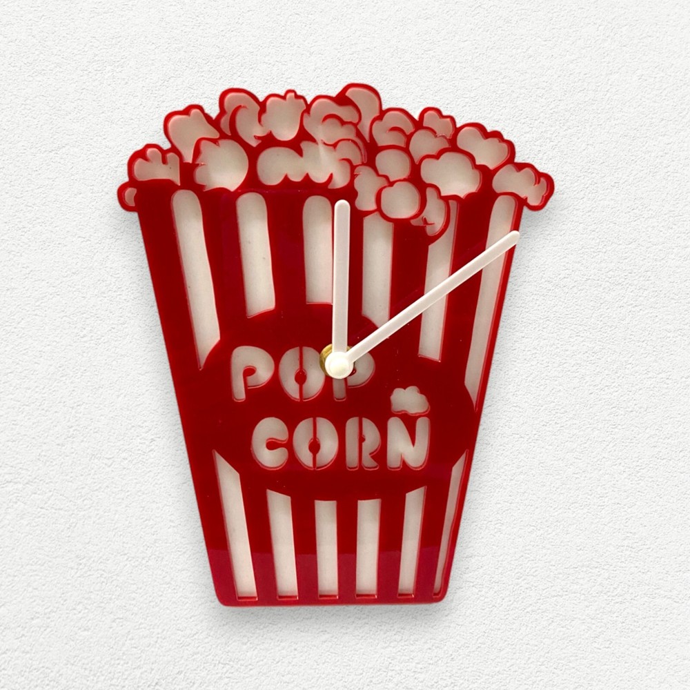 Popcorn Box Shaped Clock (White Backed) white Hands Silent Tick, Many Colours