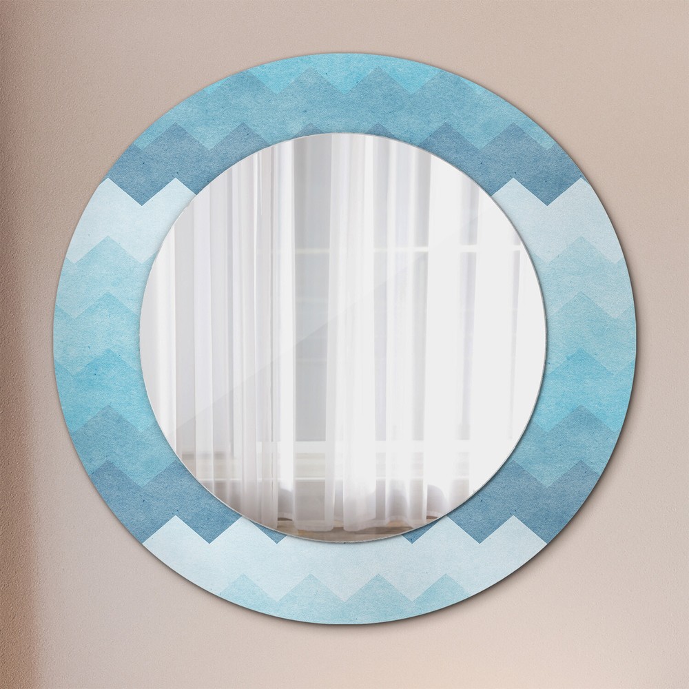 Round Wall Mirror with Patterned Glass Frame Ready to Hang Chevron pattern