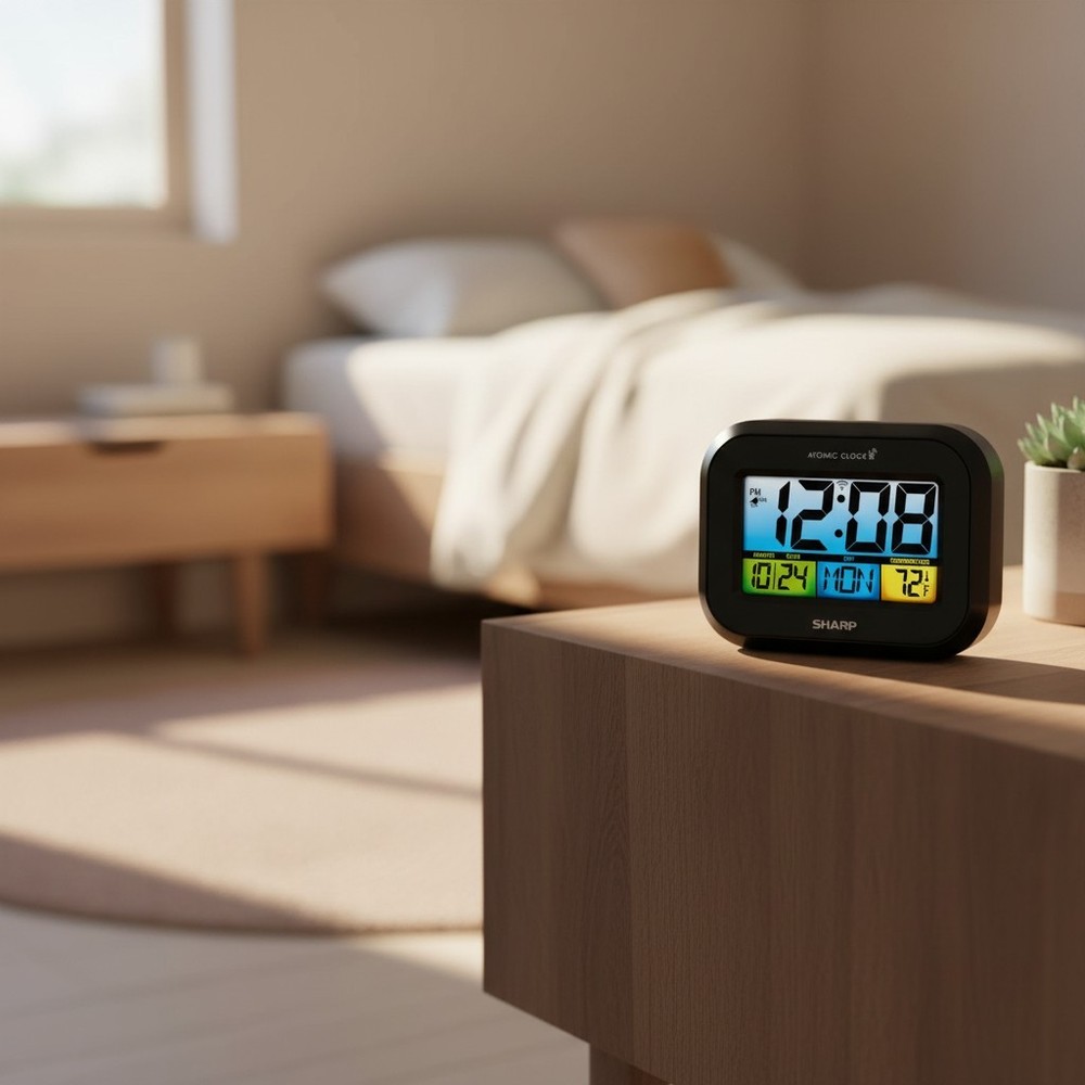 Digital Atomic Alarm Clock – LCD Display with Adjustable Brightness & Backlight