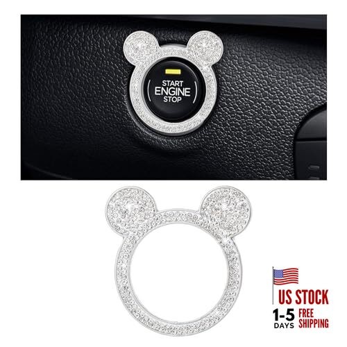 Bling Car Engine Start Button Cover, Rhinestone Key Ignition Knob 1PC White