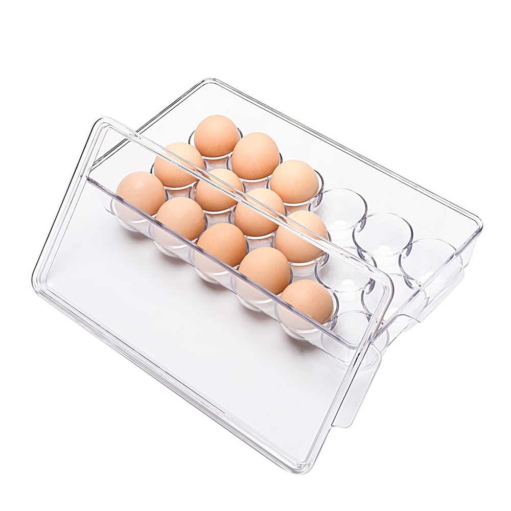 18 Eggs Holder for Refrigerator, Clear Egg Container for Fridge, Kitchen