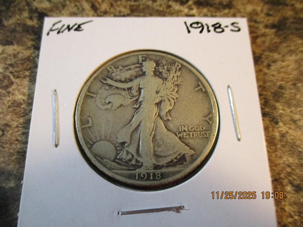 1918-S WALKING LIBERTY SILVER HALF DOLLAR FINE     77