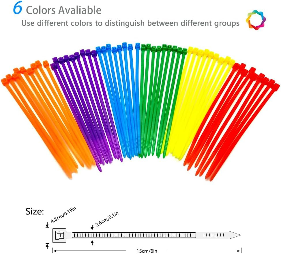 6 Inches 300 Pcs Multi-Purpose Cable Ties, Assorted Colored