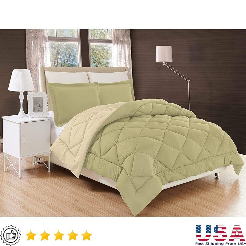 Reversible 3pc Twin Comforter Set Silky Soft Down Alternative Year Round Use