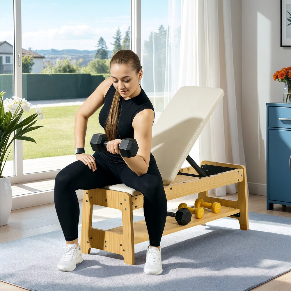 Adjustable Weight Bench with Rack for Weight Lifting, White