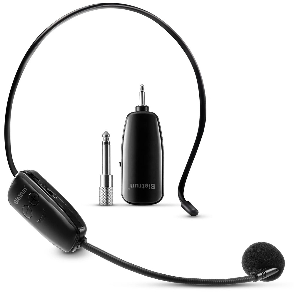 Bietrun Wireless Microphone Headset, UHF Headset Mic Small, Black A