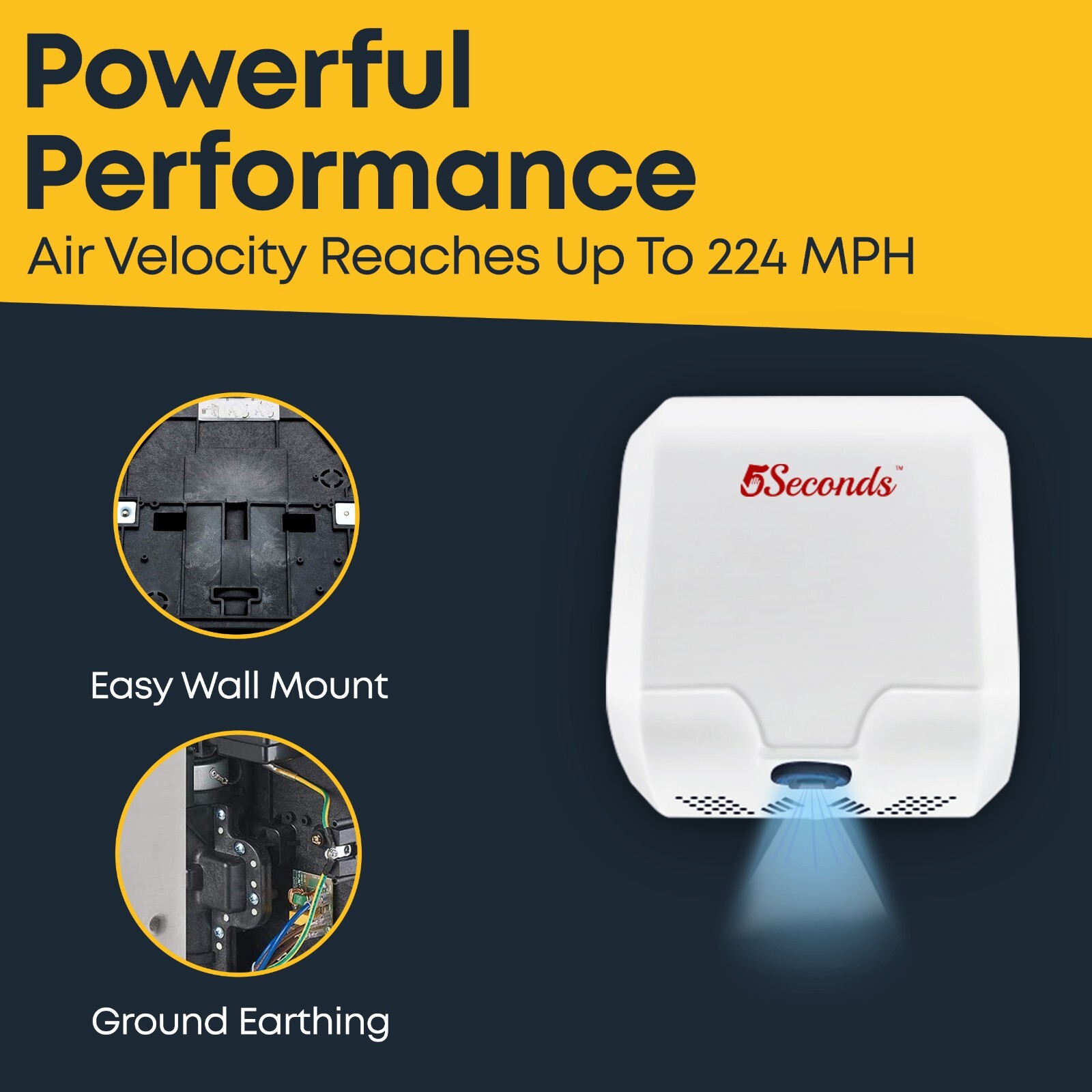 Electric Hand Dryers for Bathrooms Commercial in 1800W UL Listed - White