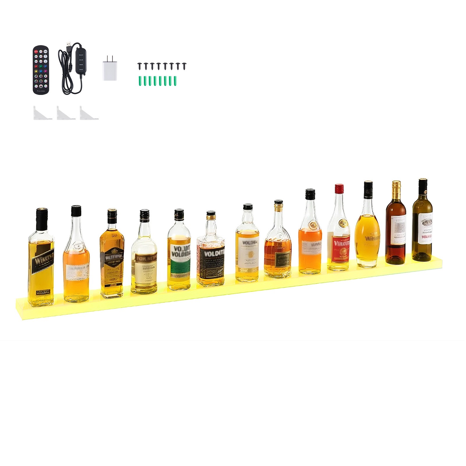 Uimoso LED Illuminated Liquor Bottle Shelf, 1-Tier, 60 Inches, Holds 15 Bottles