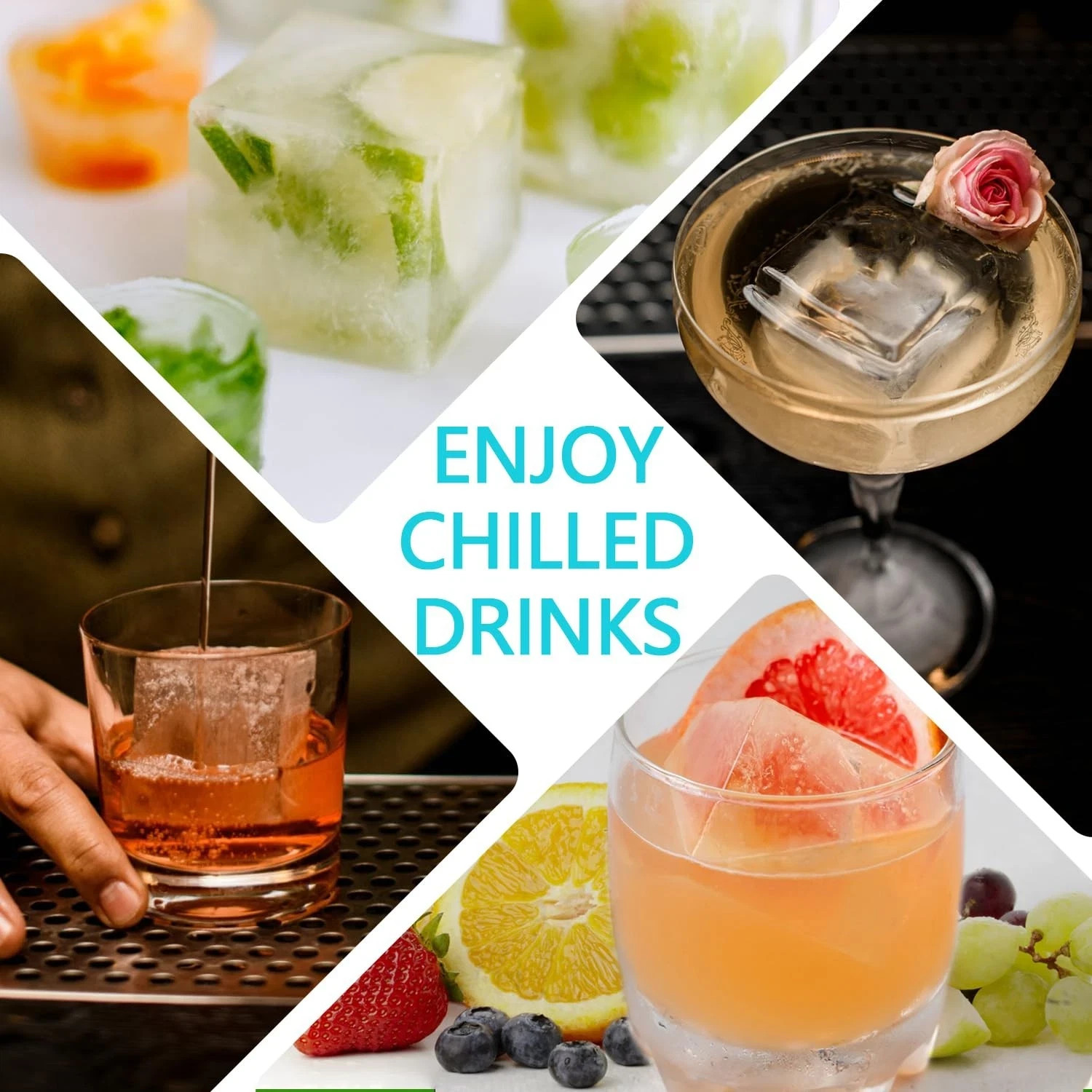 SVOST Large Ice Cube Trays 2 Pack, Silicone Easy-Release Large, Blue White