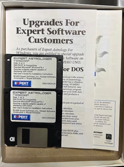 Expert Software Astrologer PC Diskettes 1995 for Microsoft Windows 3.1