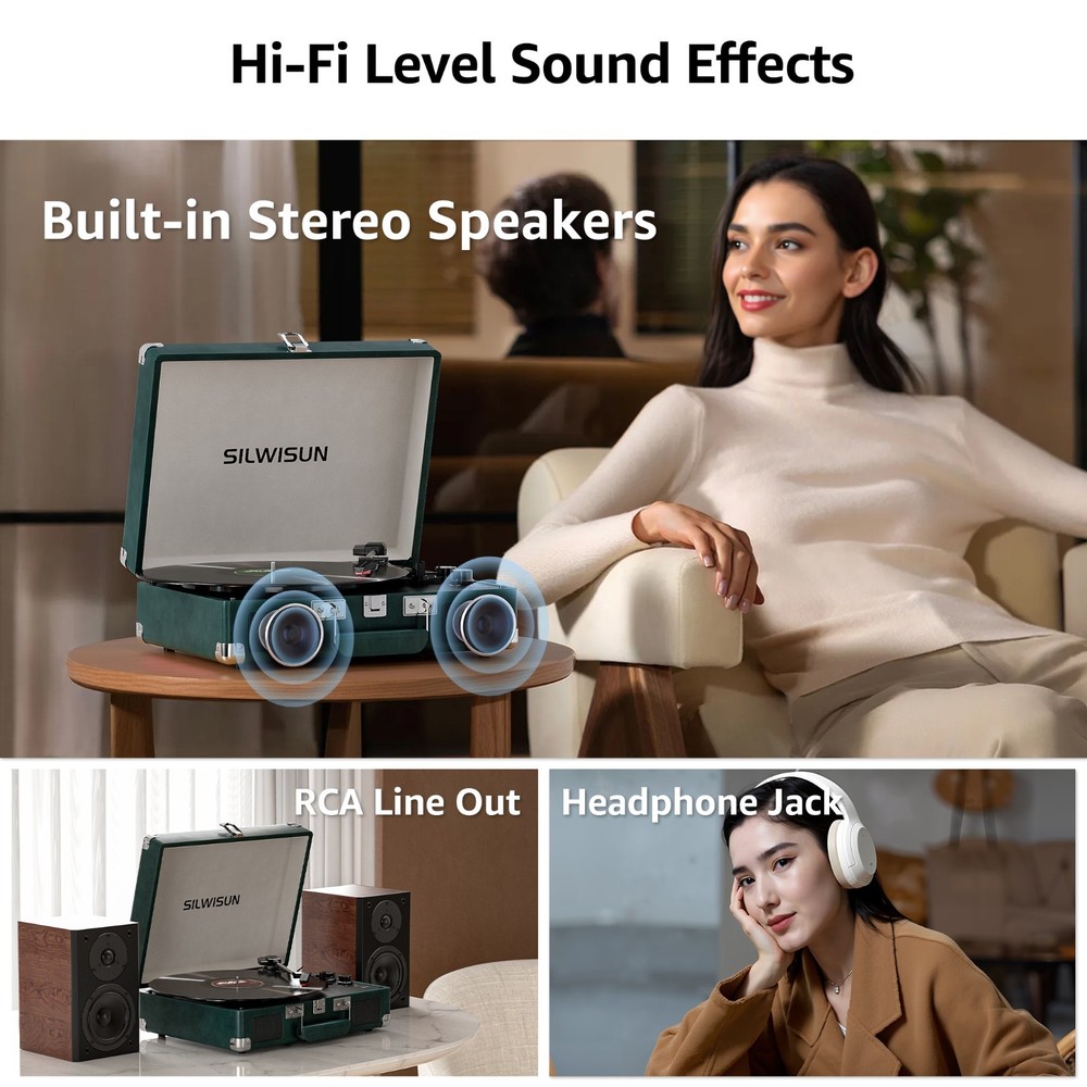 Record Player with Speakers, Bluetooth Vinyl Record Player with Recording