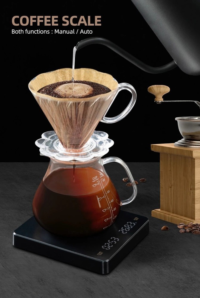 Digital Coffee Scale w/ Timer LED Display High Precision Rechargeable Portable