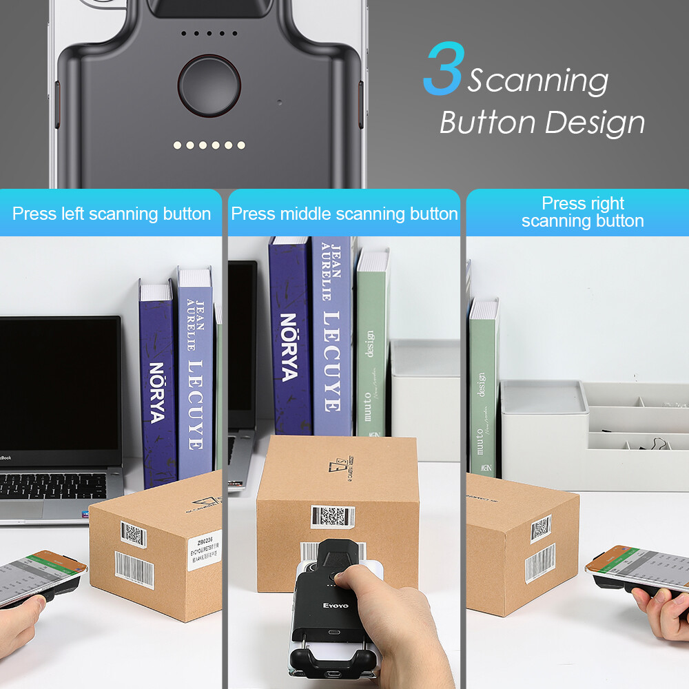 Eyoyo 2D QR Bluetooth Barcode Scanner Bar Code Reader Back Clip Cover Scanner